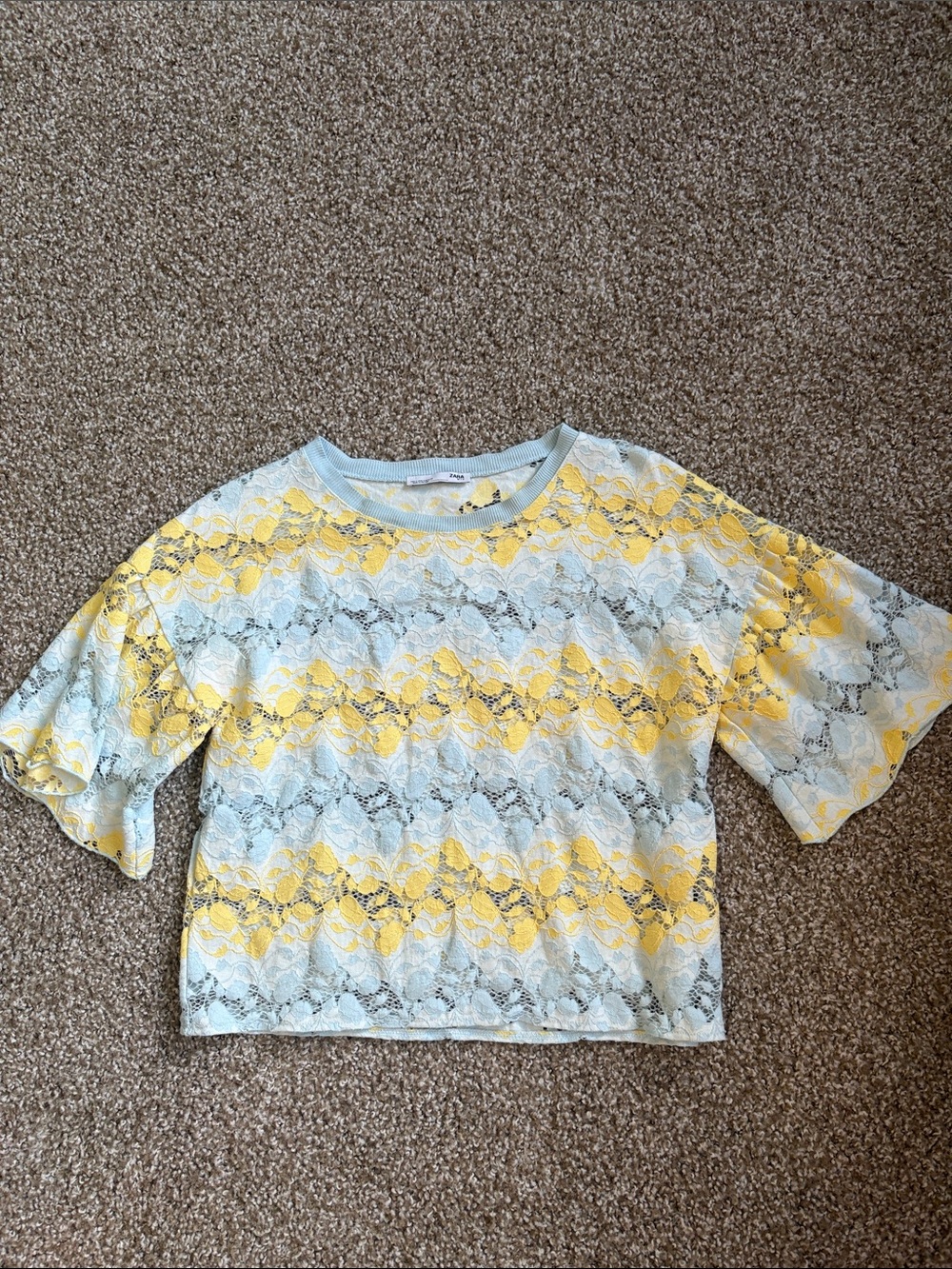 Zara Yellow & Light Blue Lace Crop Top